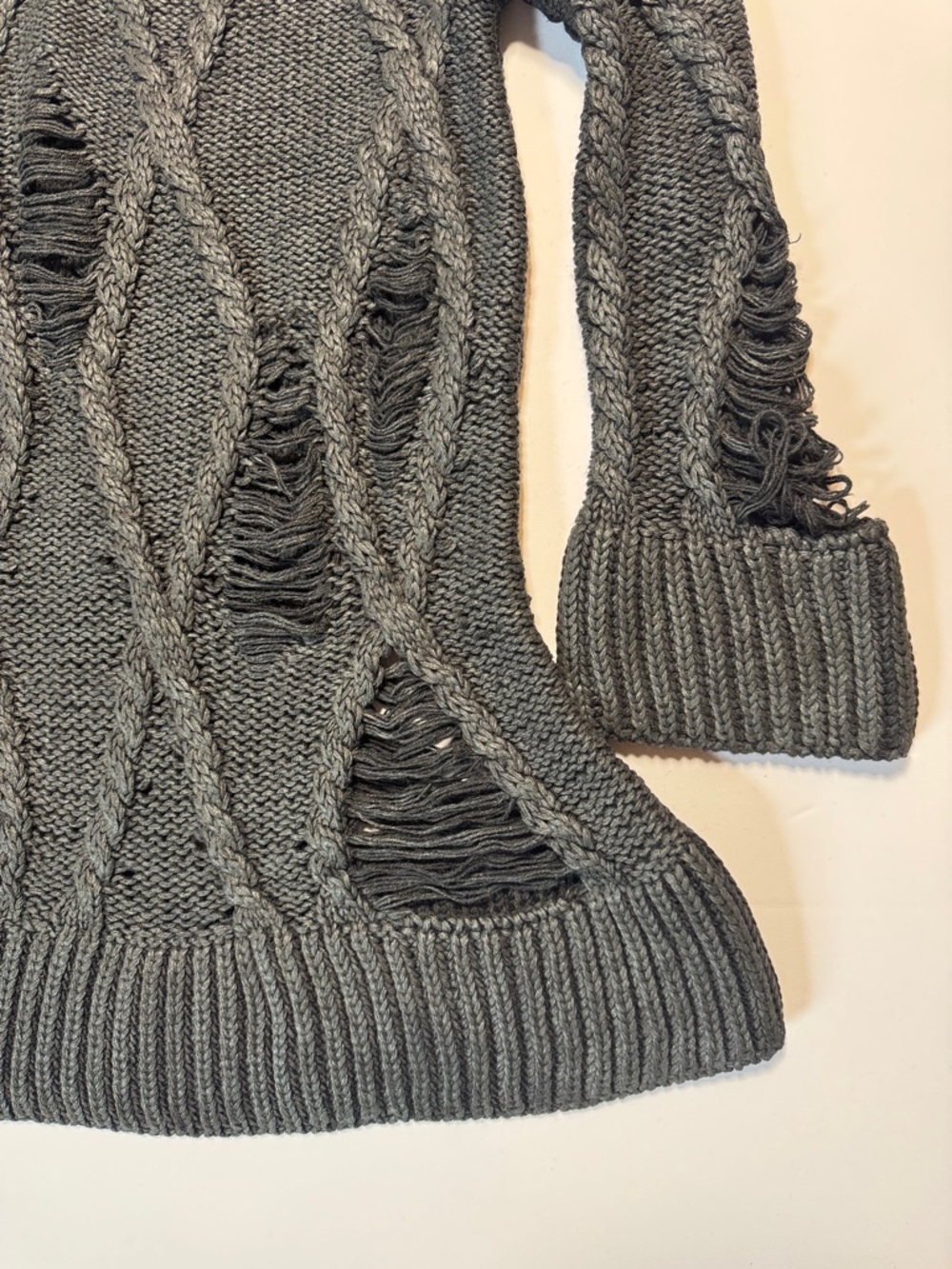 ALEXANDER McQUEEN 09 Dark Gray Cable-Knit Turtleneck Sweater Dress Distressed SM - Picture 6 of 16